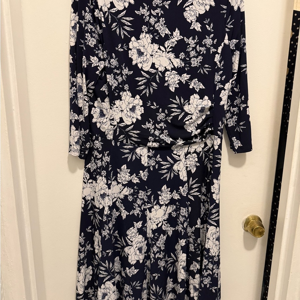 Navy Floral Midi Dress - Women's Navy & White Floral Dress